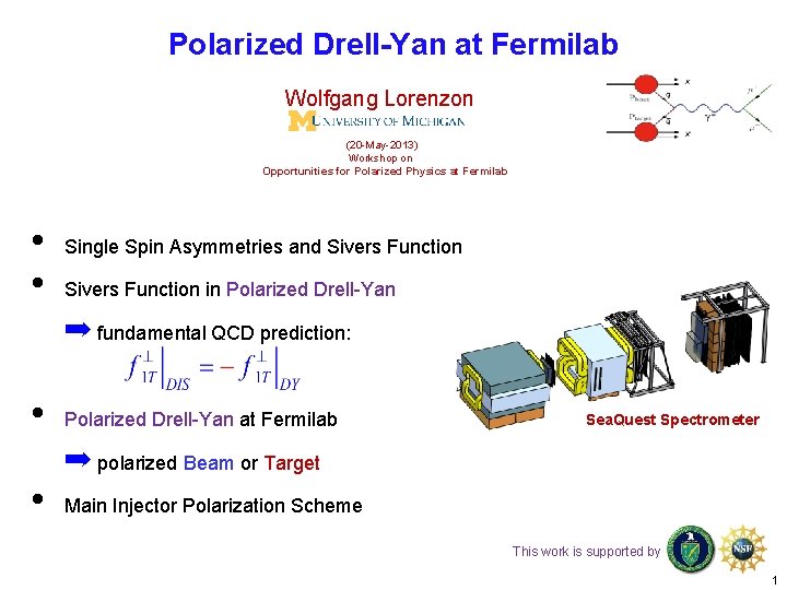 Polarized Drell-Yan at Fermilab Wolfgang Lorenzon (20 -May-2013) Workshop on Opportunities for Polarized Physics