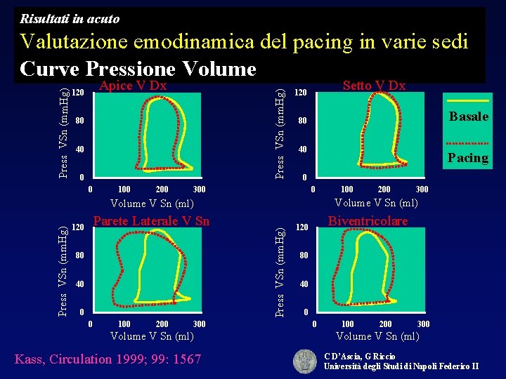 Risultati in acuto Apice V Dx 120 Press VSn (mm. Hg) Valutazione emodinamica del