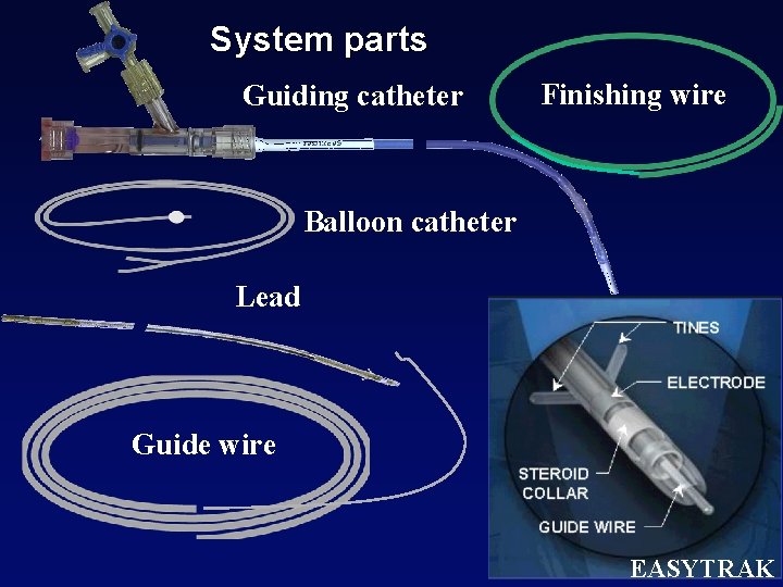 System parts Guiding catheter Finishing wire Balloon catheter Lead Guide wire EASYTRAK 