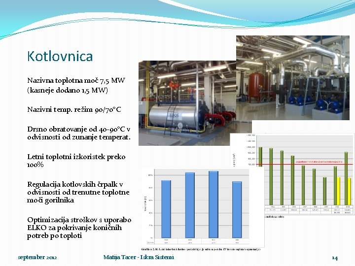 Kotlovnica Nazivna toplotna moč 7, 5 MW (kasneje dodano 1, 5 MW) Nazivni temp.