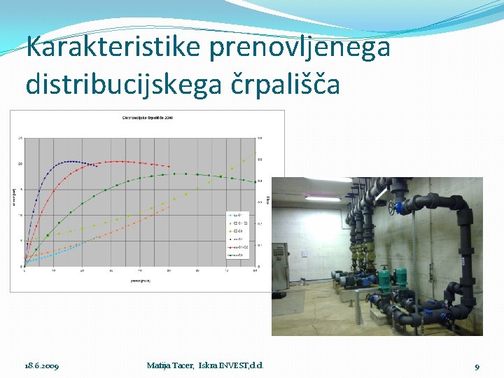 Karakteristike prenovljenega distribucijskega črpališča 18. 6. 2009 Matija Tacer, Iskra INVEST, d. d. 9