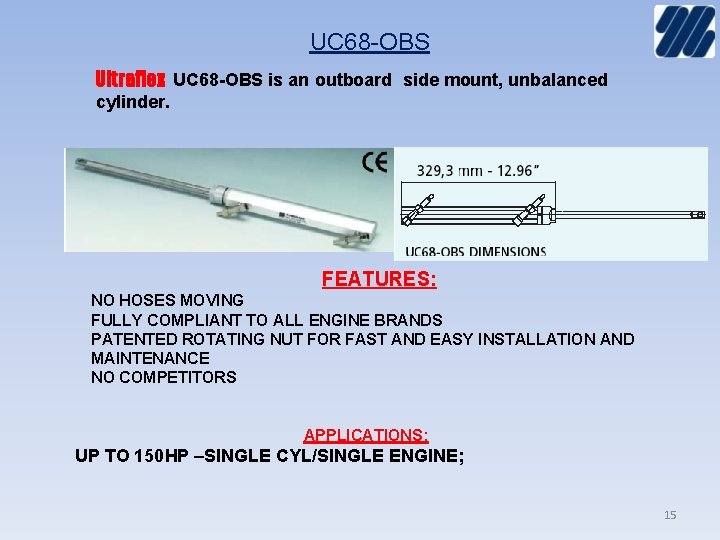 UC 68 -OBS Ultraflex UC 68 -OBS is an outboard side mount, unbalanced cylinder.