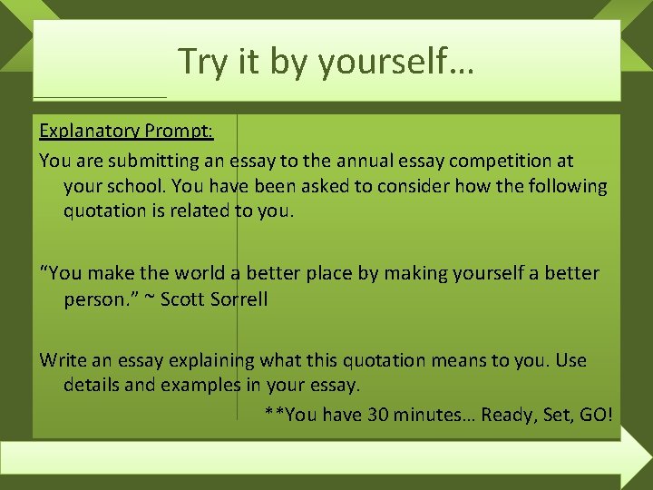 Try it by yourself… Explanatory Prompt: You are submitting an essay to the annual