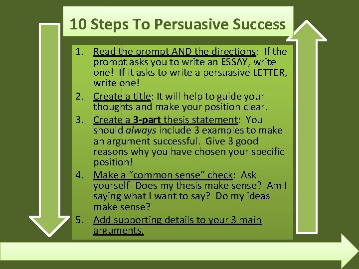 10 Steps To Persuasive Success 1. Read the prompt AND the directions: If the