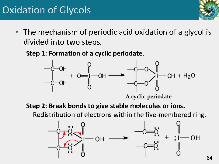 Oxidation of Glycols • The mechanism of periodic acid oxidation of a glycol is