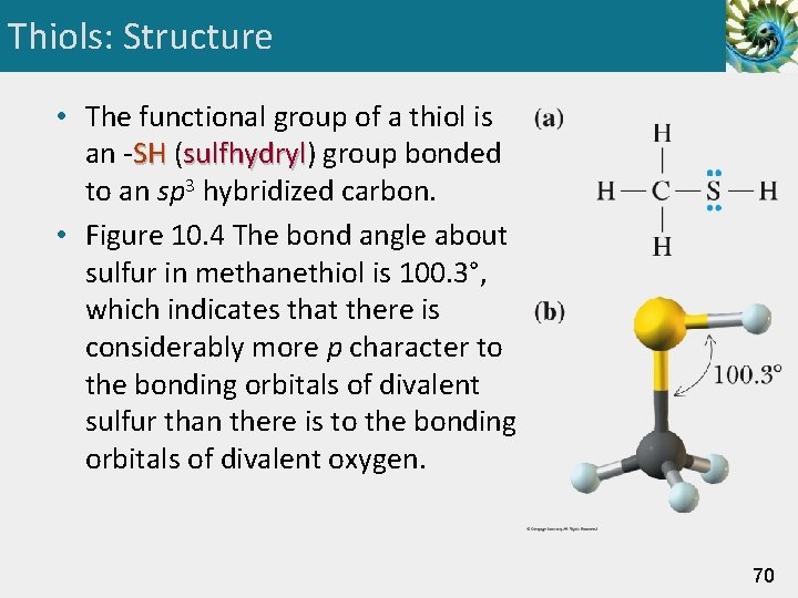 Thiols: Structure • The functional group of a thiol is an -SH (sulfhydryl) sulfhydryl