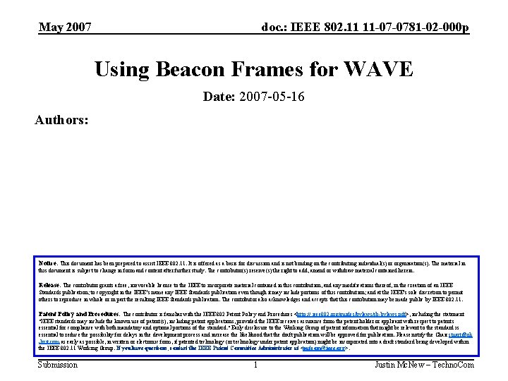 May 2007 doc. : IEEE 802. 11 11 -07 -0781 -02 -000 p Using