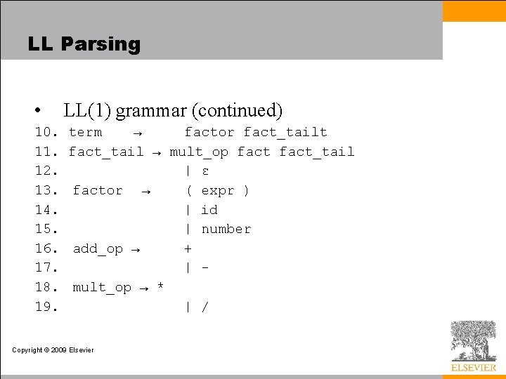 LL Parsing • 10. 11. 12. 13. 14. 15. 16. 17. 18. 19. LL(1)