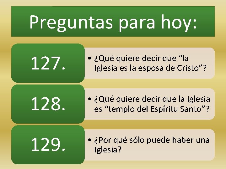 Preguntas para hoy: 127. • ¿Qué quiere decir que “la Iglesia es la esposa
