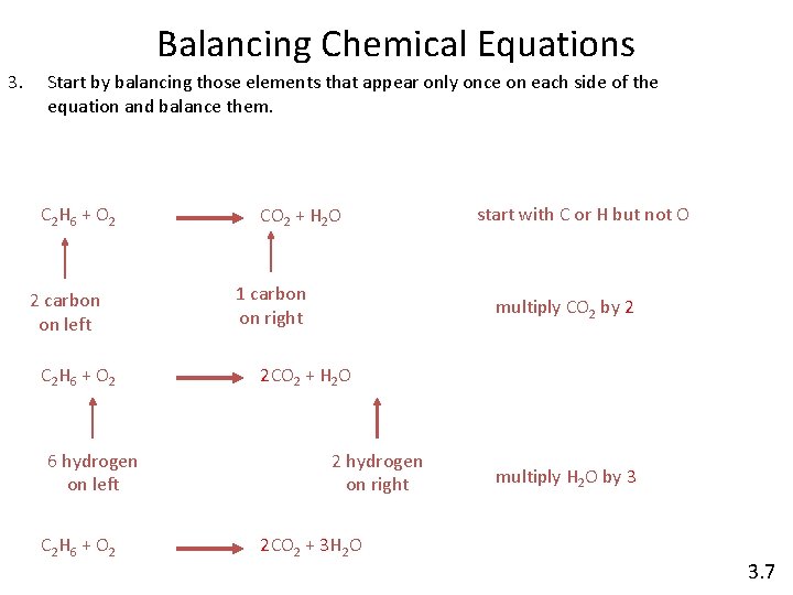 Balancing Chemical Equations 3. Start by balancing those elements that appear only once on