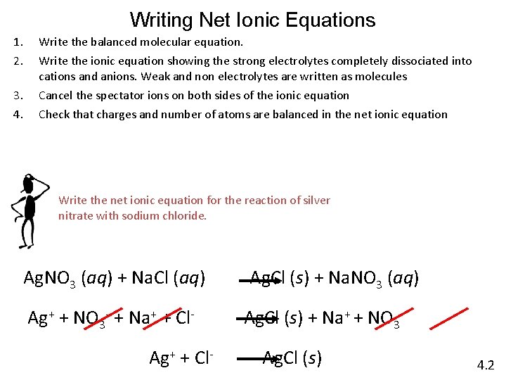 Writing Net Ionic Equations 1. 2. 3. 4. Write the balanced molecular equation. Write