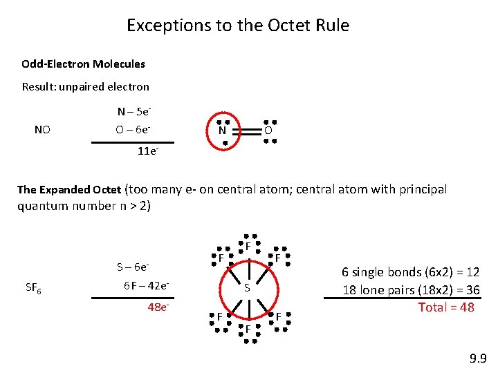 Exceptions to the Octet Rule Odd-Electron Molecules Result: unpaired electron NO N – 5