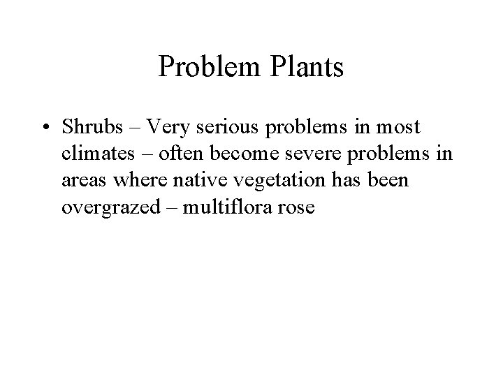 Problem Plants • Shrubs – Very serious problems in most climates – often become
