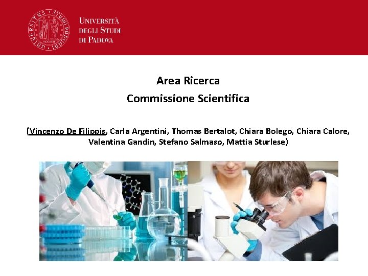 Area Ricerca Commissione Scientifica (Vincenzo De Filippis, Carla Argentini, Thomas Bertalot, Chiara Bolego, Chiara