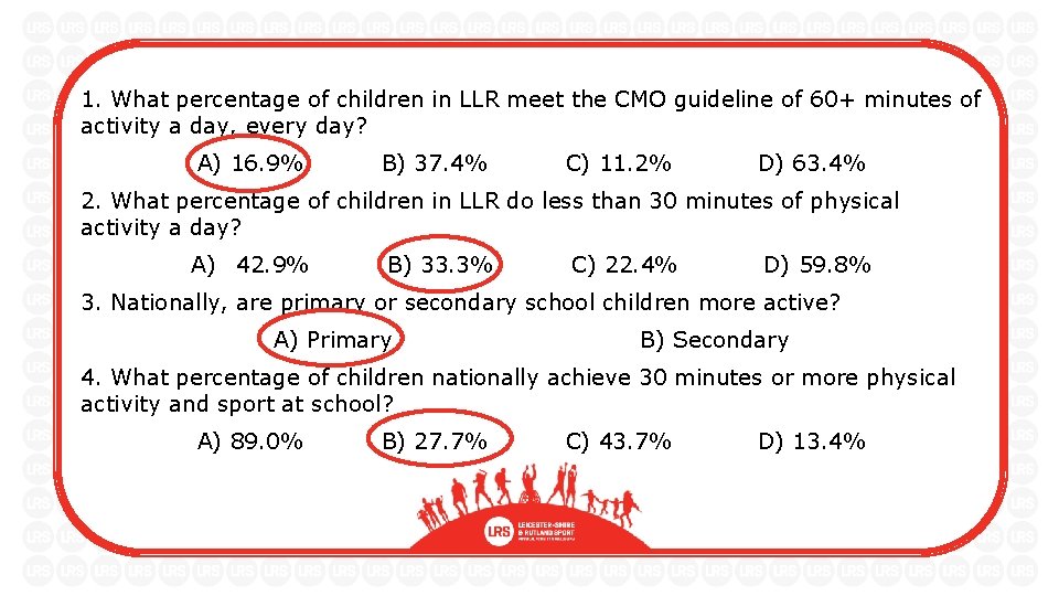 1. What percentage of children in LLR meet the CMO guideline of 60+ minutes