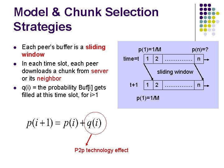 Model & Chunk Selection Strategies l l l Each peer’s buffer is a sliding