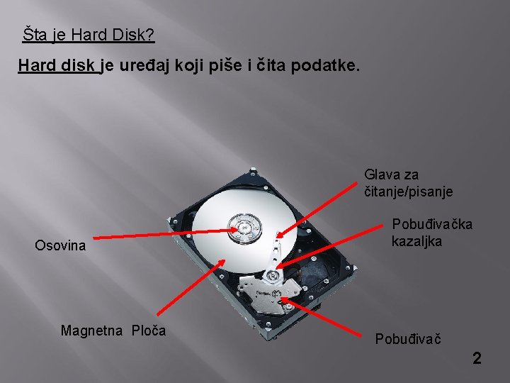 Šta je Hard Disk? Hard disk je uređaj koji piše i čita podatke. Glava