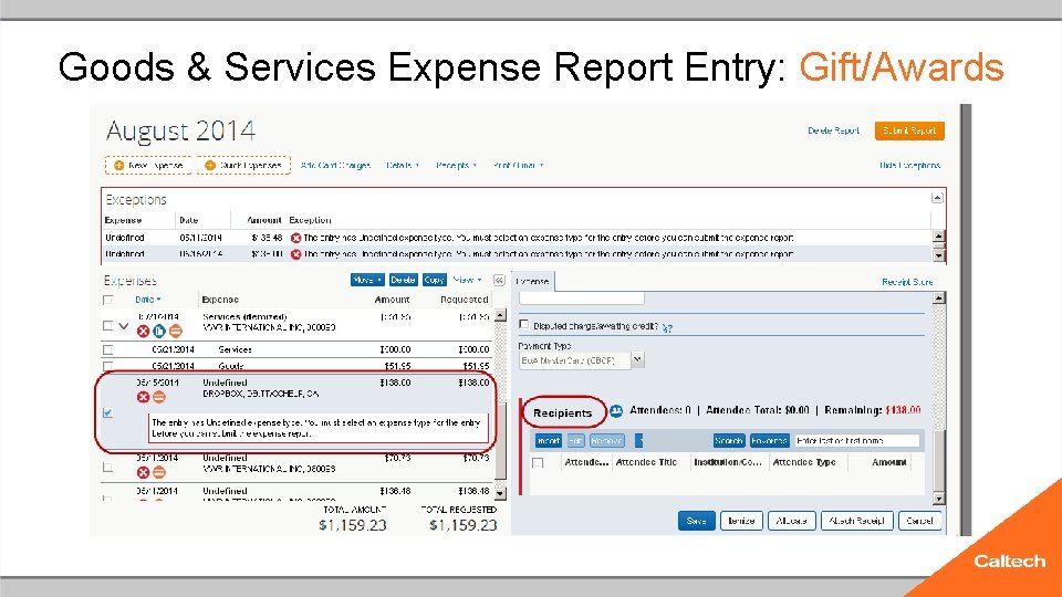 Goods & Services Expense Report Entry: Gift/Awards 