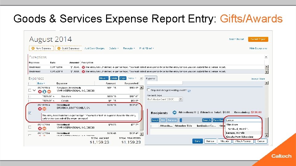 Goods & Services Expense Report Entry: Gifts/Awards 