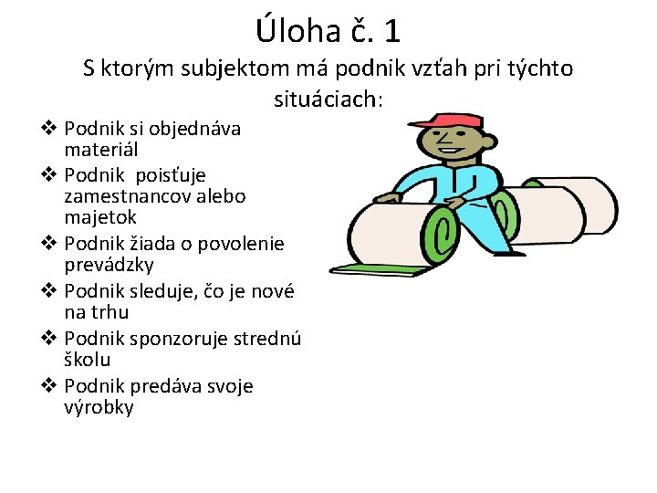 Úloha č. 1 S ktorým subjektom má podnik vzťah pri týchto situáciach: v Podnik