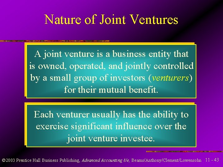 Nature of Joint Ventures A joint venture is a business entity that is owned,