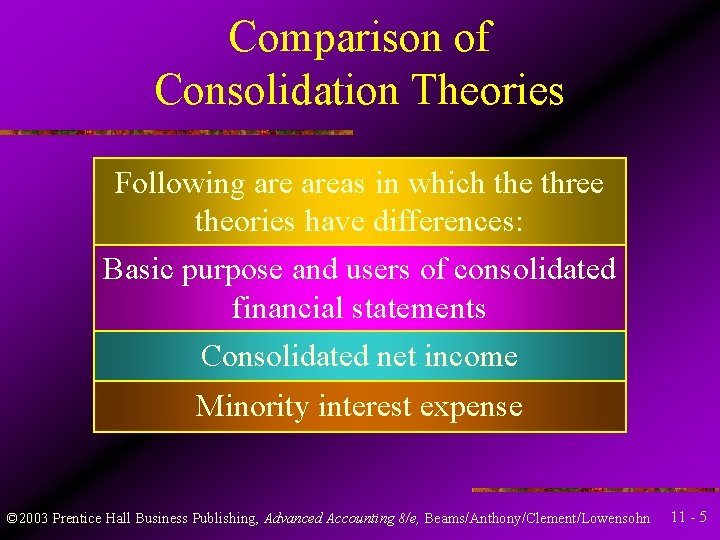 Comparison of Consolidation Theories Following areas in which the three theories have differences: Basic