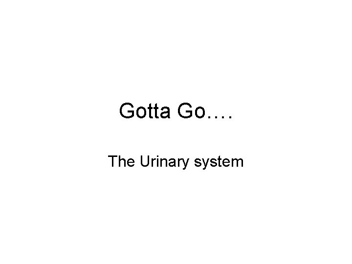 Gotta Go…. The Urinary system Gotta Go…. The Urinary system