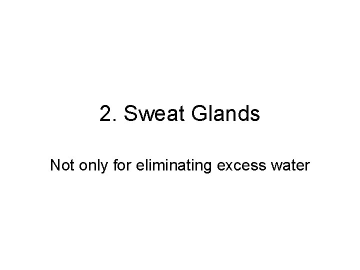 2. Sweat Glands Not only for eliminating excess water 2. Sweat Glands Not only for eliminating excess water