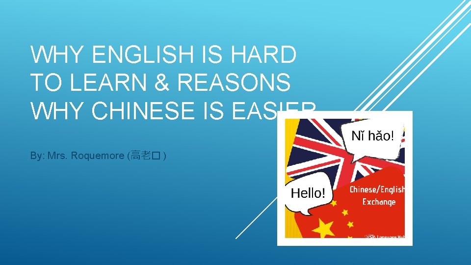 WHY ENGLISH IS HARD TO LEARN & REASONS WHY CHINESE IS EASIER By: Mrs.