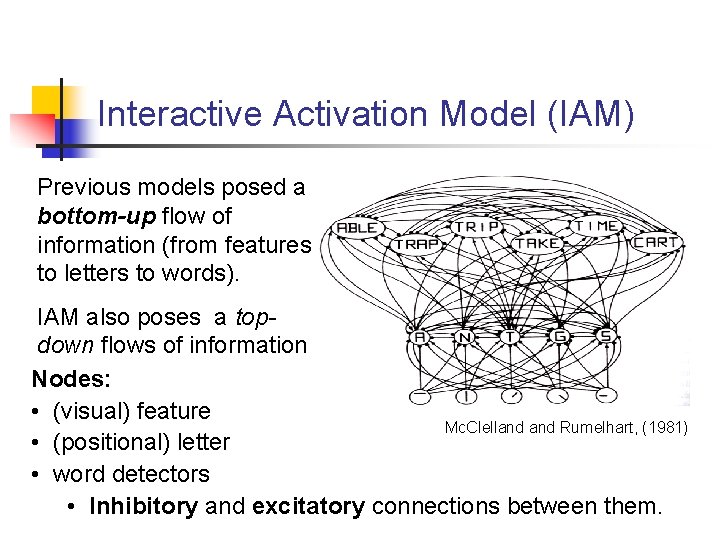 Interactive Activation Model (IAM) Previous models posed a bottom-up flow of information (from features