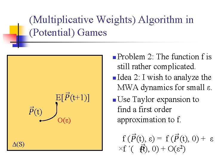 (Multiplicative Weights) Algorithm in (Potential) Games Problem 2: The function f is still rather