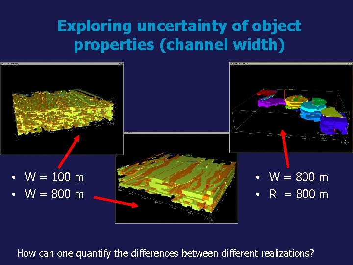 Exploring uncertainty of object properties (channel width) • W = 100 m • W