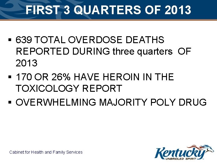 FIRST 3 QUARTERS OF 2013 § 639 TOTAL OVERDOSE DEATHS REPORTED DURING three quarters