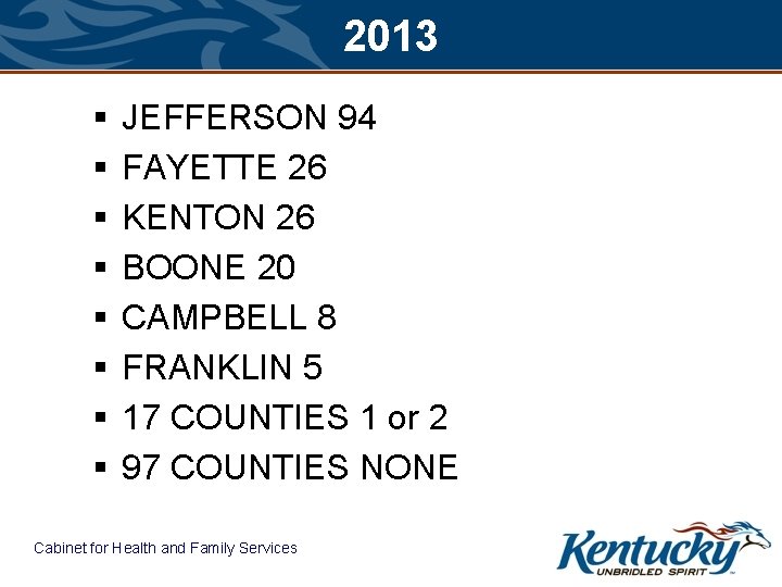 2013 § § § § JEFFERSON 94 FAYETTE 26 KENTON 26 BOONE 20 CAMPBELL