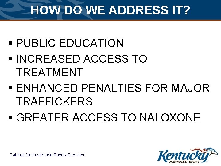 HOW DO WE ADDRESS IT? § PUBLIC EDUCATION § INCREASED ACCESS TO TREATMENT §