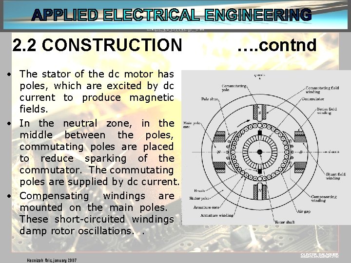 2. 2 CONSTRUCTION • The stator of the dc motor has poles, which are