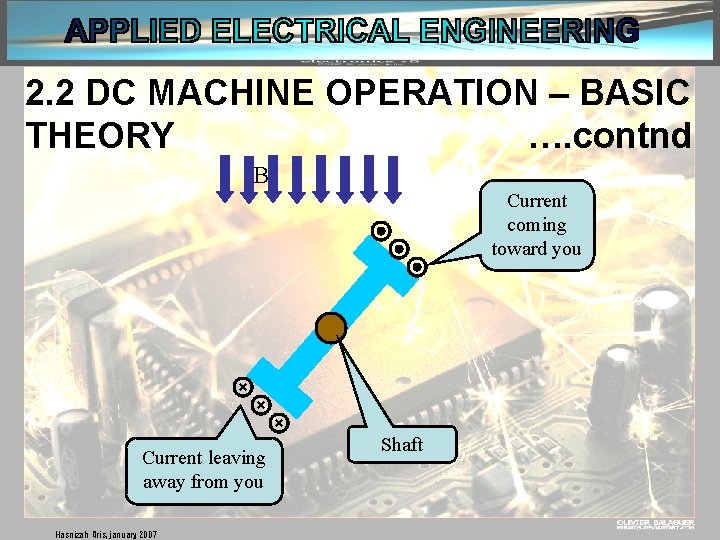 2. 2 DC MACHINE OPERATION – BASIC THEORY …. contnd B Current coming toward