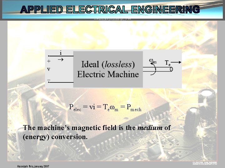 Pelec = vi = Teωm = Pmech The machine’s magnetic field is the medium