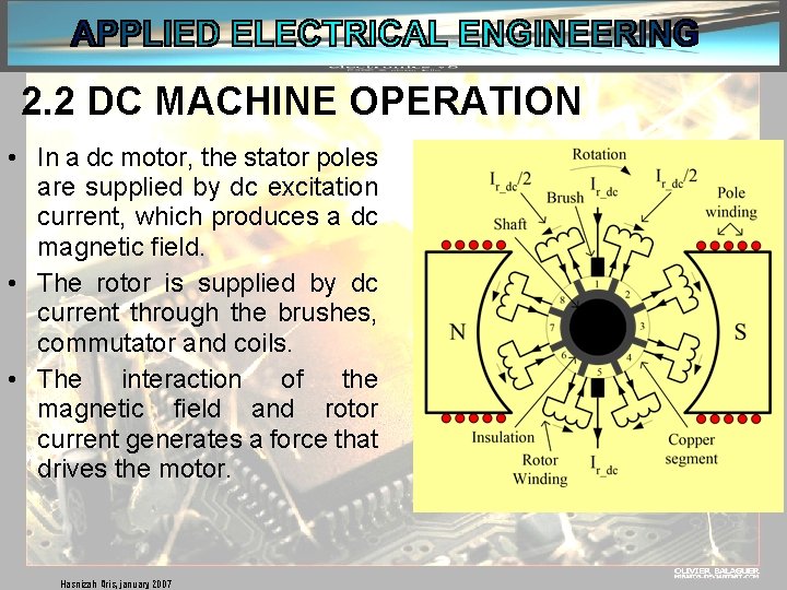 2. 2 DC MACHINE OPERATION • In a dc motor, the stator poles are