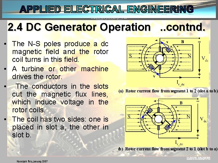 2. 4 DC Generator Operation. . contnd. • The N-S poles produce a dc