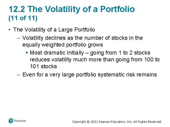 12. 2 The Volatility of a Portfolio (11 of 11) • The Volatility of
