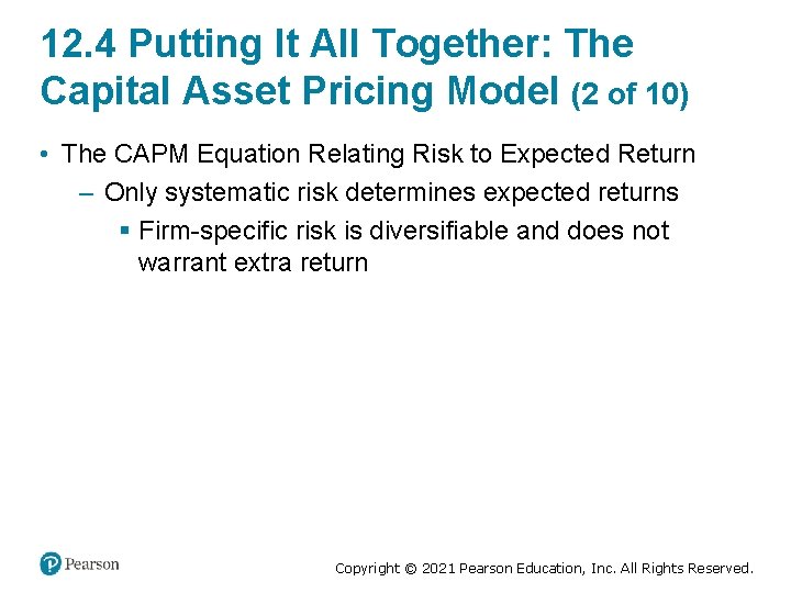12. 4 Putting It All Together: The Capital Asset Pricing Model (2 of 10)