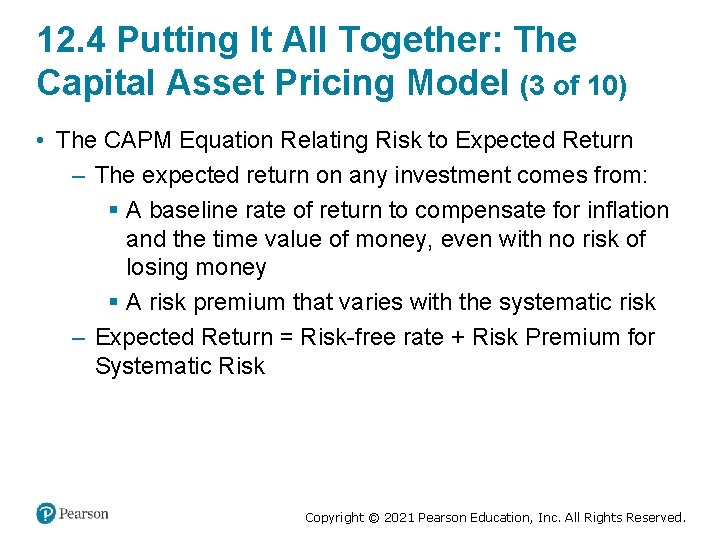 12. 4 Putting It All Together: The Capital Asset Pricing Model (3 of 10)