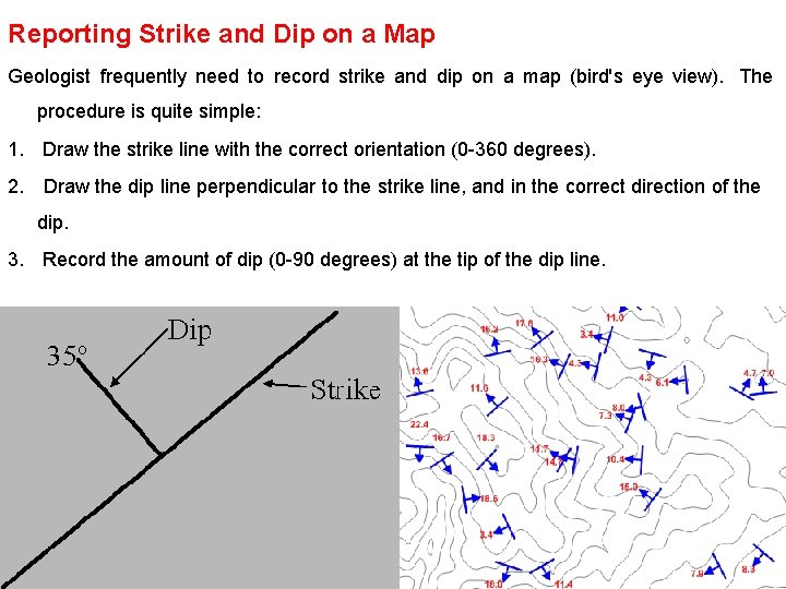 Reporting Strike and Dip on a Map Geologist frequently need to record strike and