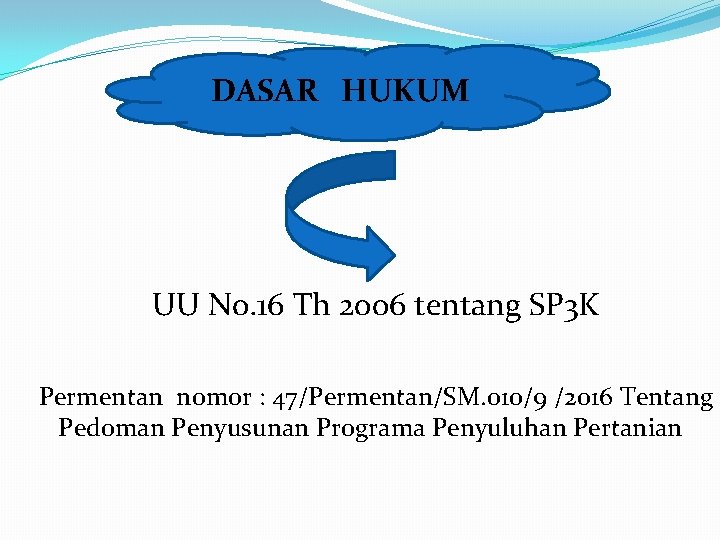 DASAR HUKUM UU No. 16 Th 2006 tentang SP 3 K Permentan nomor :
