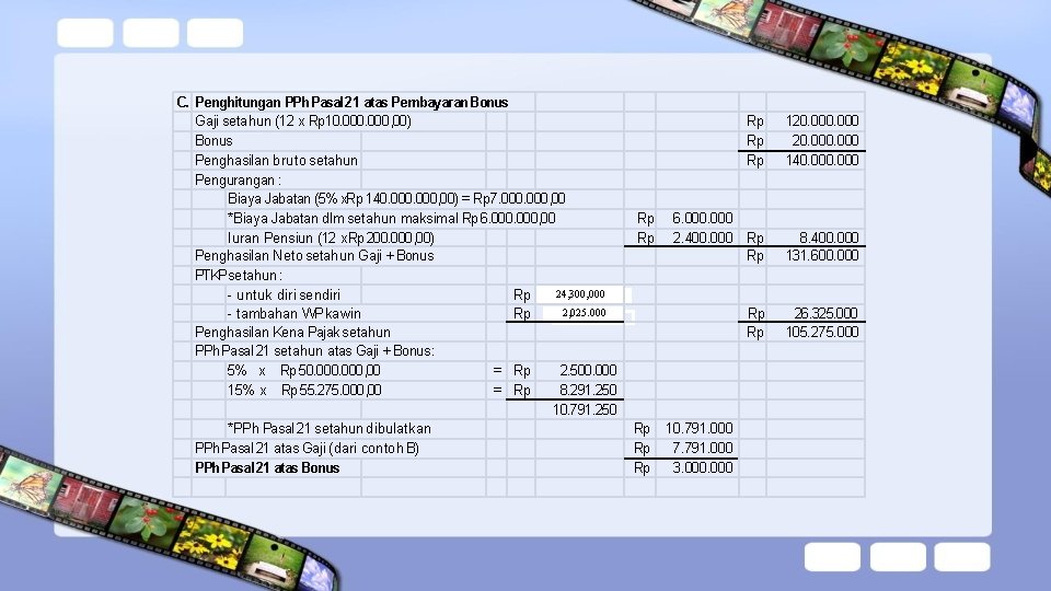 C. Penghitungan PPh Pasal 21 atas Pembayaran Bonus Gaji setahun (12 x Rp 10.