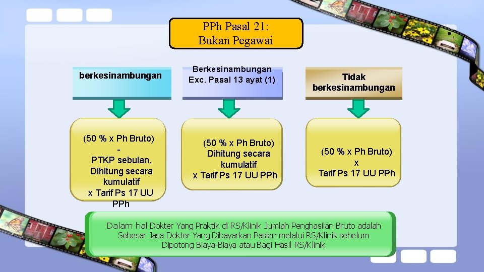 PPh Pasal 21: Bukan Pegawai berkesinambungan (50 % x Ph Bruto) PTKP sebulan, Dihitung