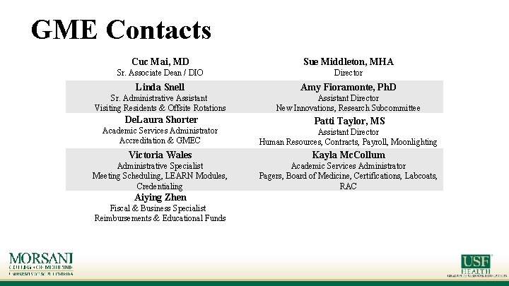 GME Contacts Cuc Mai, MD Sue Middleton, MHA Sr. Associate Dean / DIO Director GME Contacts Cuc Mai, MD Sue Middleton, MHA Sr. Associate Dean / DIO Director