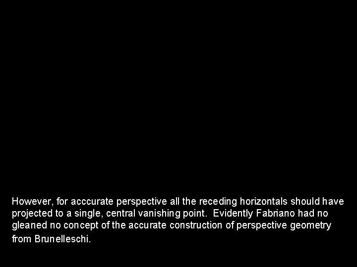 However, for acccurate perspective all the receding horizontals should have projected to a single, However, for acccurate perspective all the receding horizontals should have projected to a single,