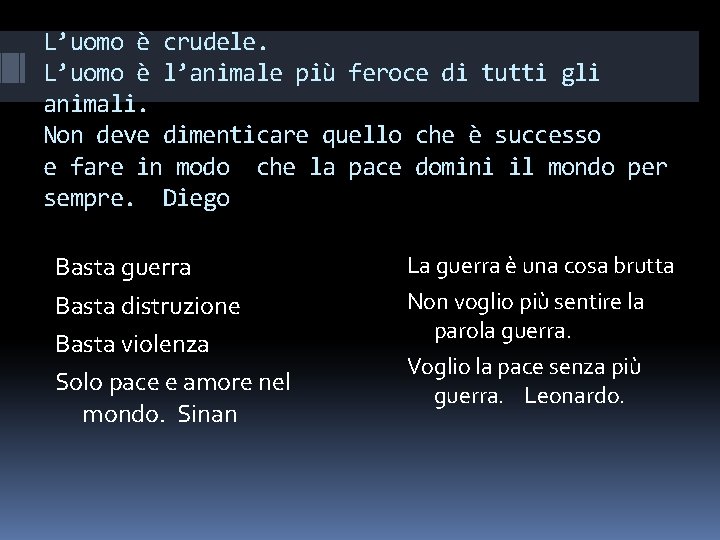 L’uomo è crudele. L’uomo è l’animale più feroce di tutti gli animali. Non deve